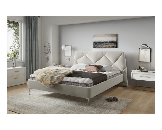 Łóżko tapicerowane z trapezowym zagłówkiem DAVOS 90x200 cm