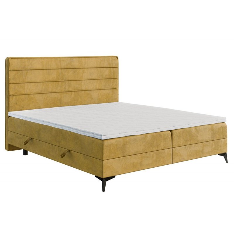 Nowoczesne łóżko kontynentalne z materacem i opcją pojemnika na pościel 80x200 HORIZON w modnym stylu w kolorze żółtym
