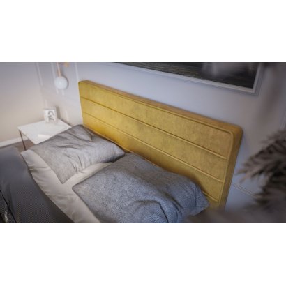 Nowoczesne łóżko kontynentalne z materacem i opcją pojemnika na pościel 90x200 HORIZON w modnym stylu w kolorze żółtym
