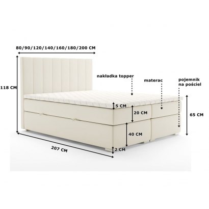 Wygodne łóżko Kontynentalne z materacem i pojemnikiem na pościel GRANDE 90 x 200