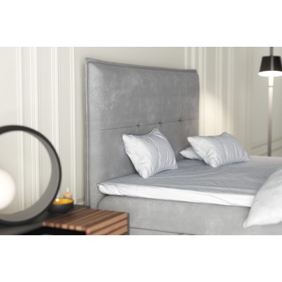 Łóżko Kontynentalne szare z materacem i pojemnikiem na pościel CARSON 180 x 200