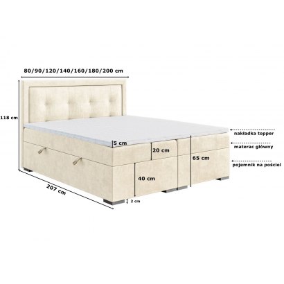 Łóżko kontynentalne z eleganckim zagłówakiem i materacem VERONICA 160x200