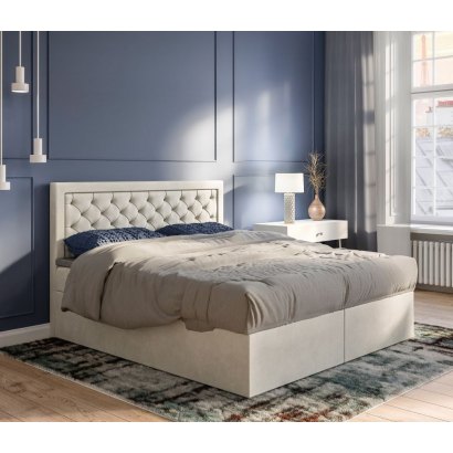 Eleganckie łóżko kontynentalne posiadające materac i opcję pojemnika na pościel BELLA 160x200