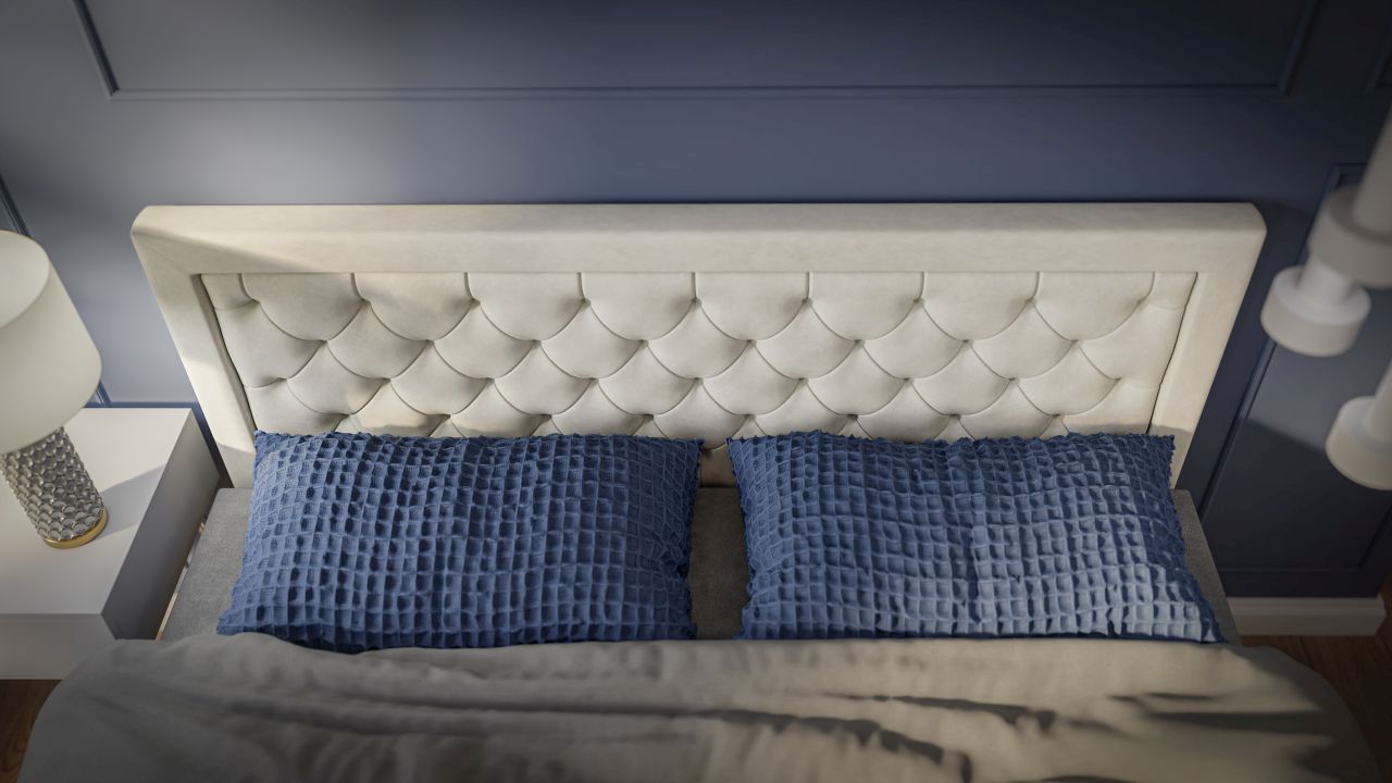 Eleganckie łóżko kontynentalne posiadające materac i opcję pojemnika na pościel BELLA 80x200