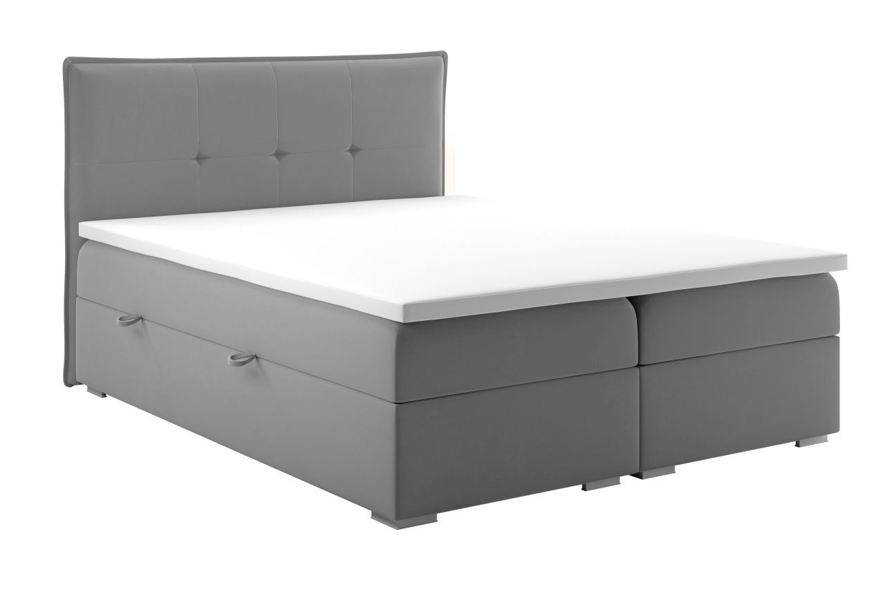 Łóżko Kontynentalne szare z materacem i pojemnikiem na pościel CARSON 80 x 200