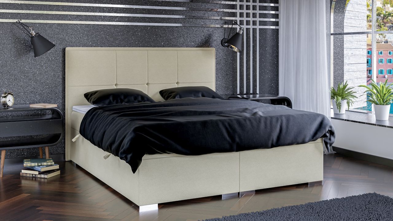 Łóżko Kontynentalne szare z materacem i pojemnikiem na pościel CARSON 80 x 200