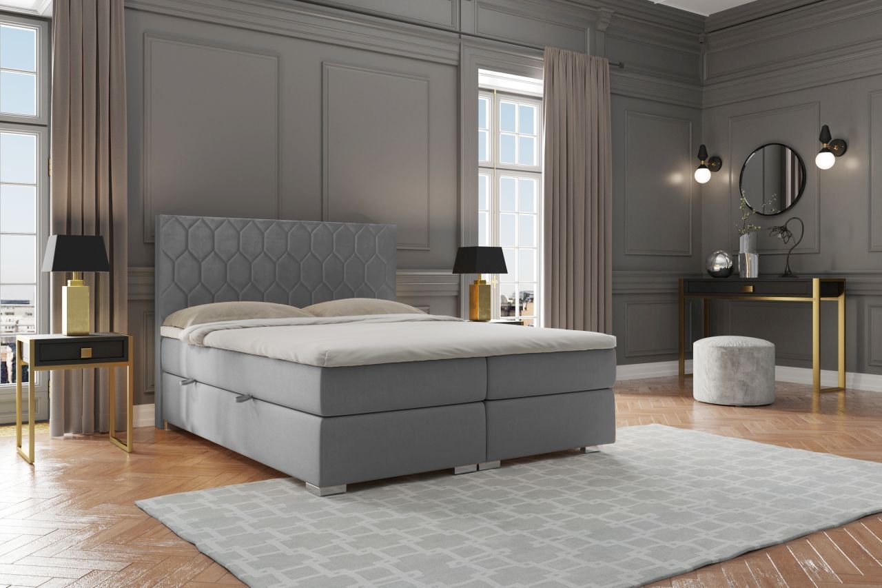 Wyjątkowe nowoczesne łóżko kontynentalne z materacem i pojemnikiem na pościel PARIS 80x200