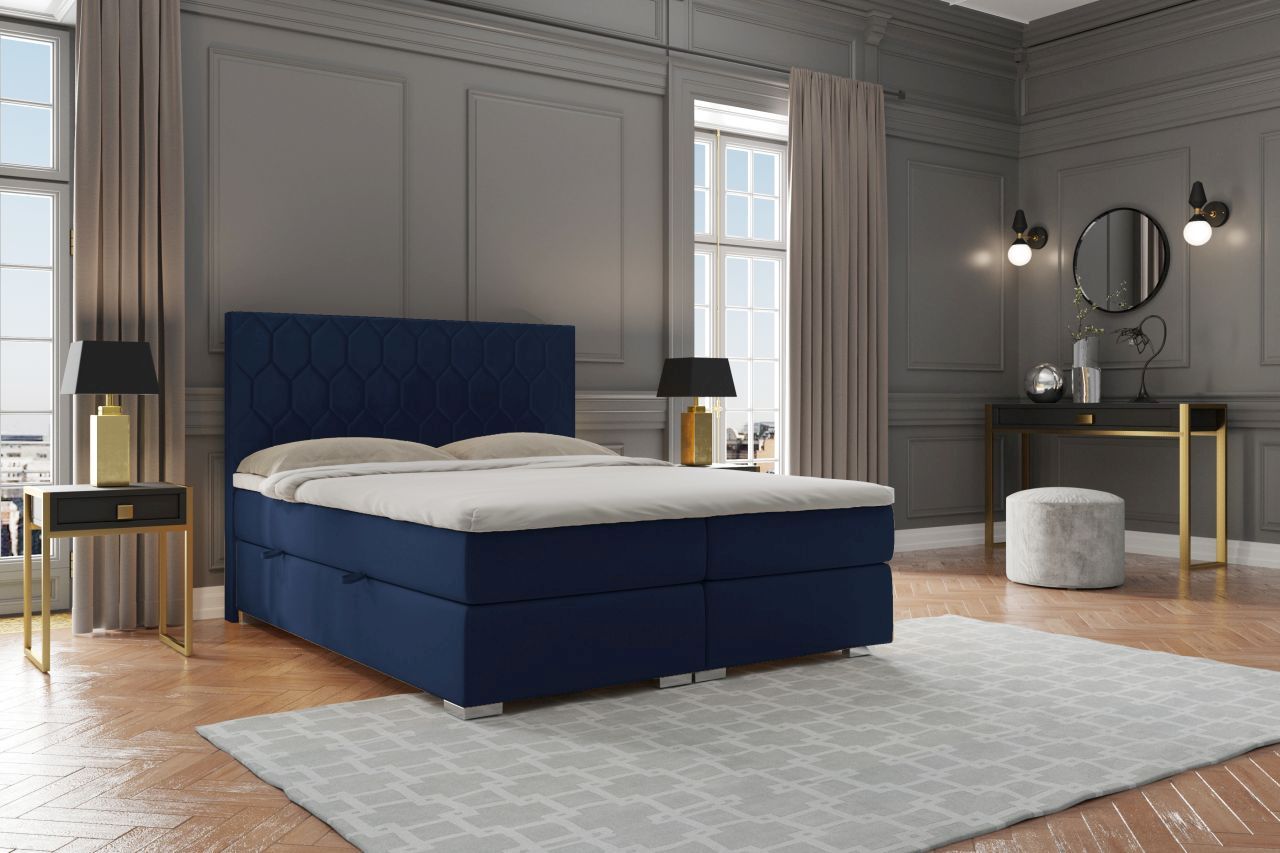 Wyjątkowe nowoczesne łóżko kontynentalne z materacem i pojemnikiem na pościel PARIS 80x200