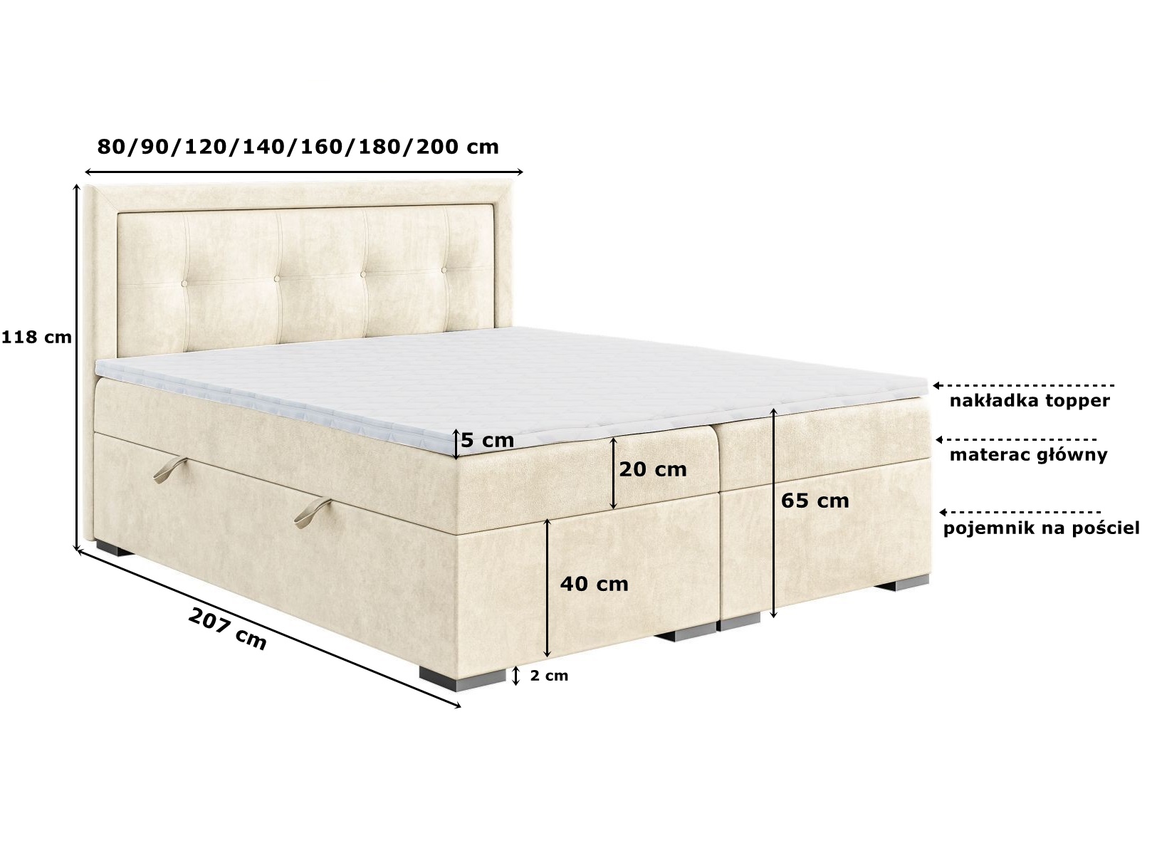 Łóżko kontynentalne z eleganckim zagłówkiem i materacem VERONICA 80x200
